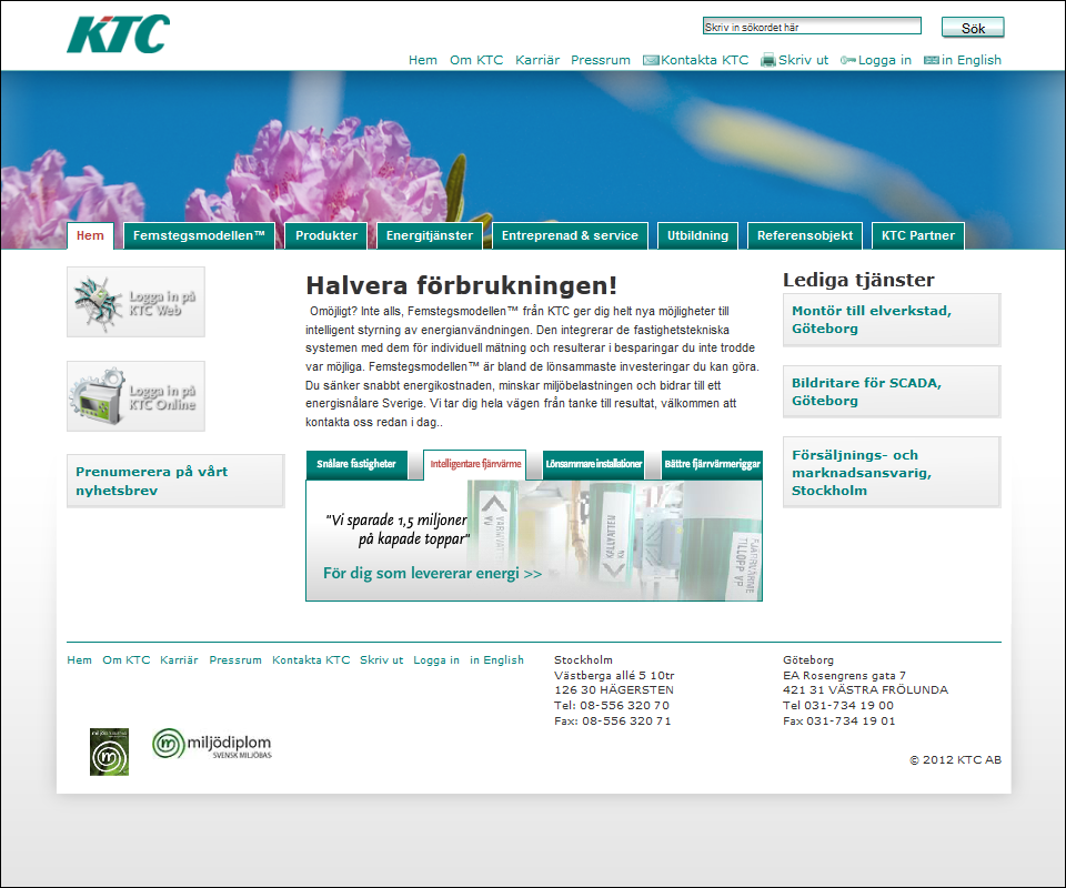 Website for KTC, 2008. The website is running on a CMS called SAVA CMS.